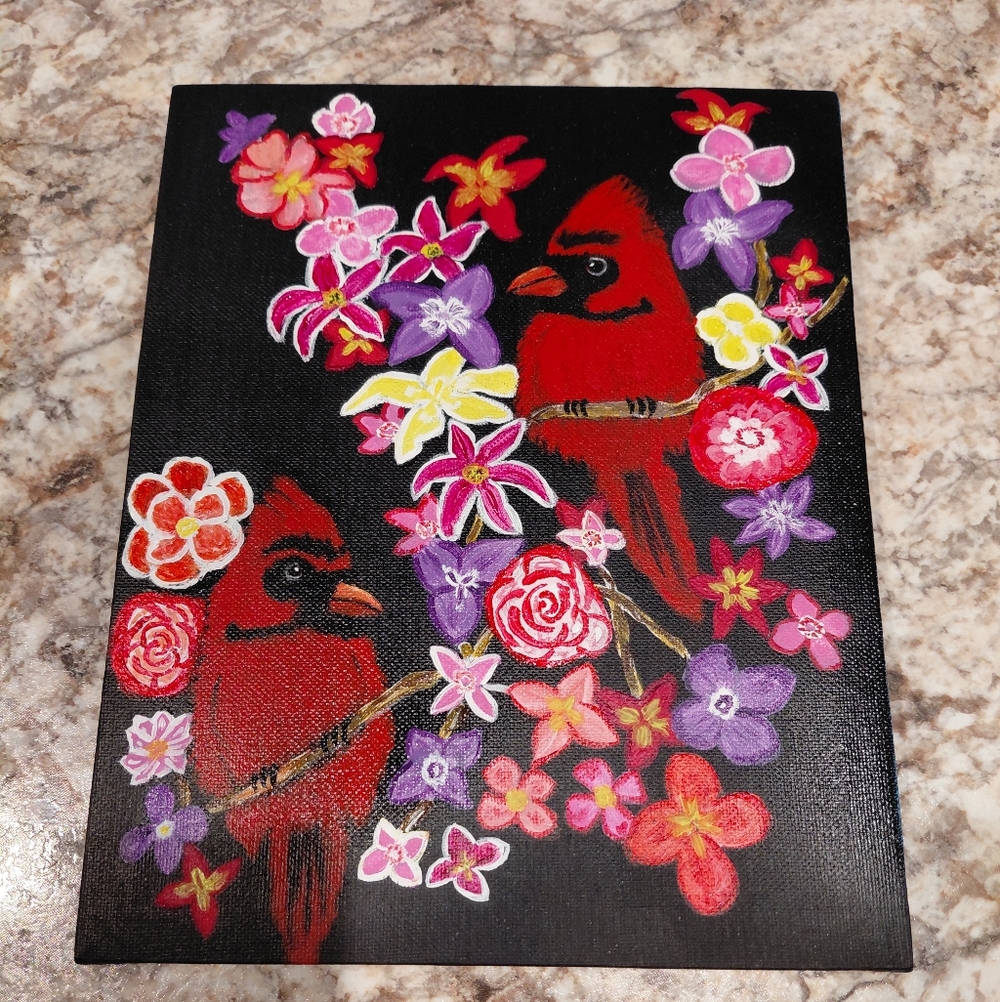 Floral Cardinal Canvas Art 8x10